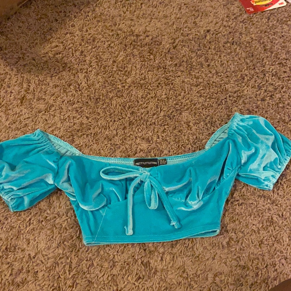 Pretty little thing velvet blue crop top